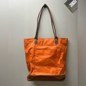 Wilsons Leather Orange Nylon Tote Bag with Brown Leather Trim